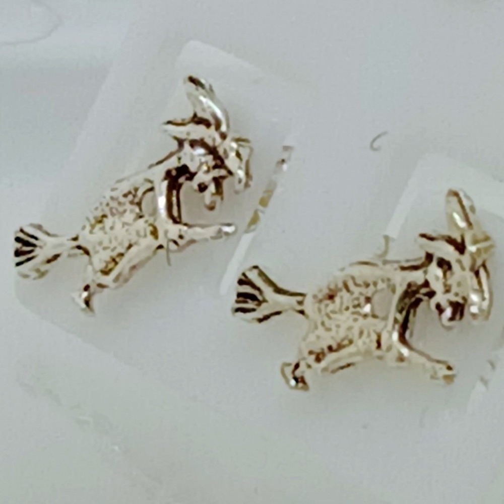 Vintage Witch Broomstick Stud EarringsSterling Silver Flying Witch 925 Jewelry